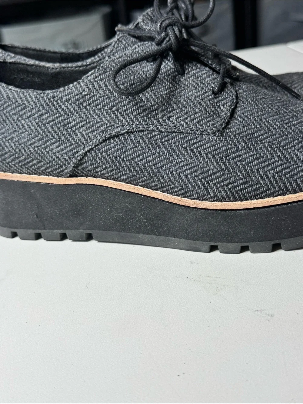 Eileen Fisher Black Herringbone Lace-Up Platform Oxfords